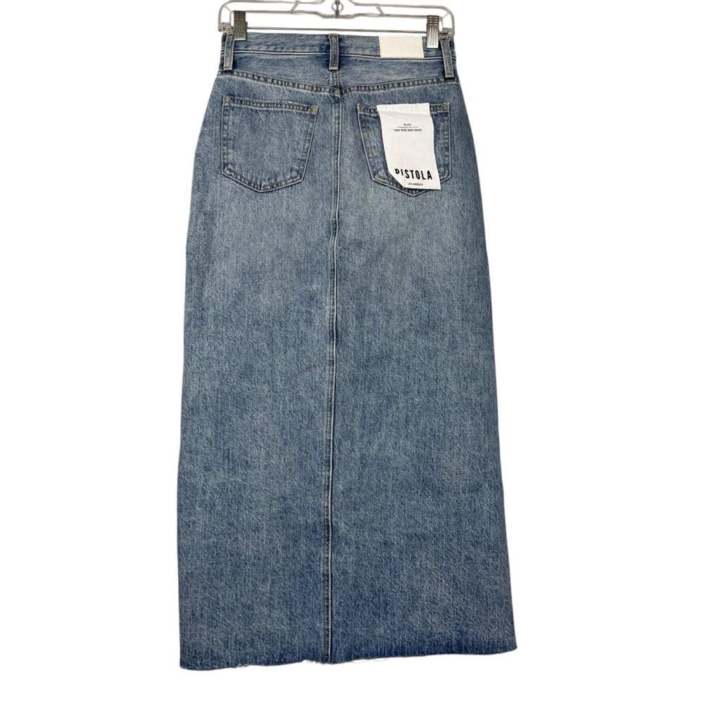 Evereve Pistola Skylark Split Front Midi Alice Denim Skirt - Picture 4 of 7